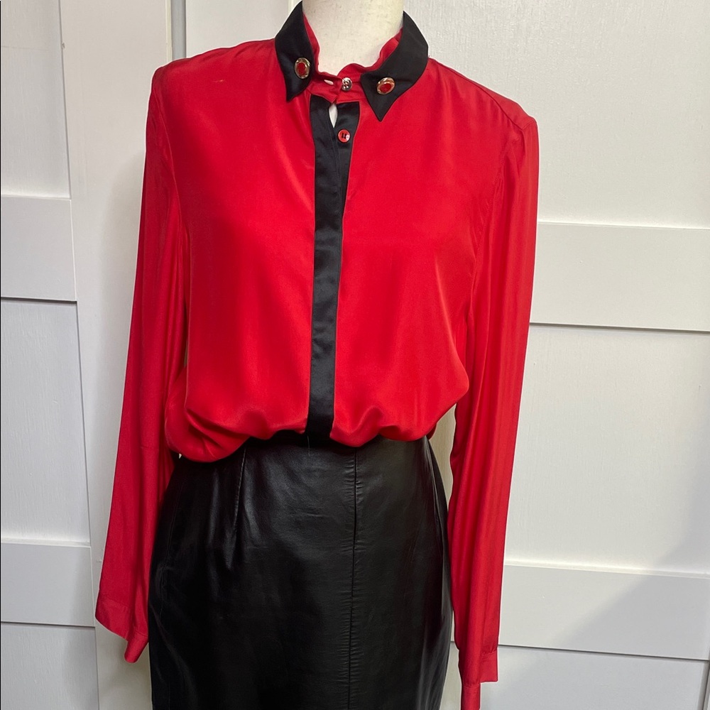 Versace Vintage Red and Black Blouse - Sz M